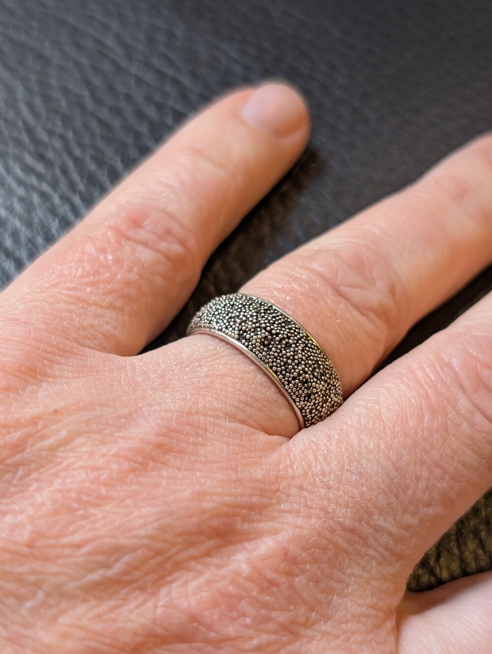 Vintage Wide Granulated Caviar Dome Ring Sterling Silver Size 7 Textured